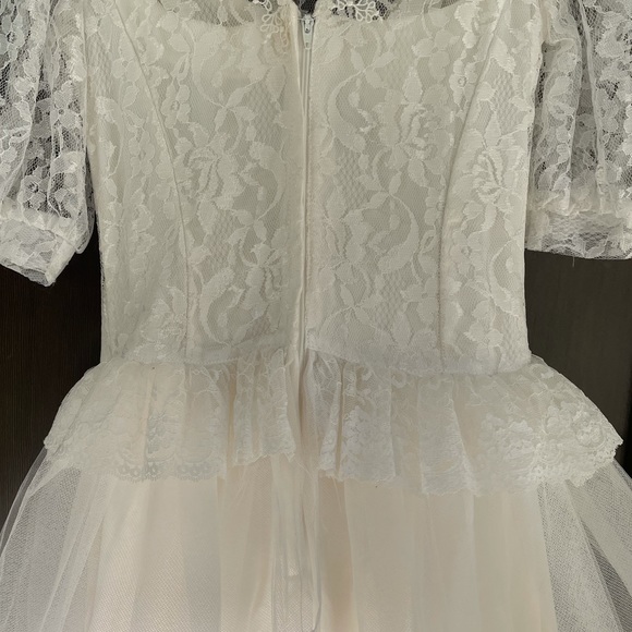 Gunne Sax 80s Puff Sleeve Lace Tulle Wedding Dress Basque Waist Princess Sequin - Picture 3 of 9